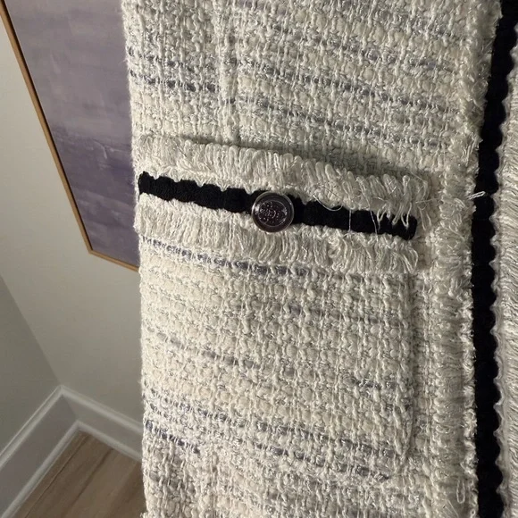 White House Black Market White Tweed Jacket with Black Trim - Picture 5 of 7